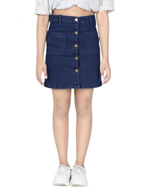 Generic Girl's Denim Solid Buttoned Skirt (Navy Blue)