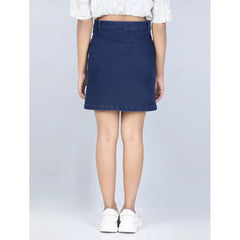 Generic Girl's Denim Solid Buttoned Skirt (Navy Blue)
