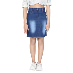 Generic Girl's Denim Solid Buttoned Skirt (Blue)