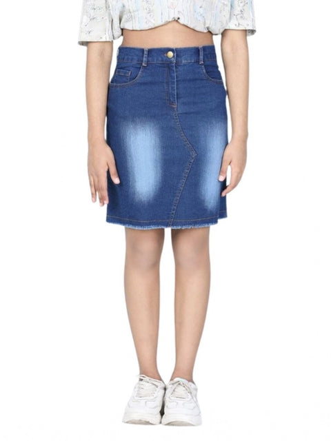 Generic Girl's Denim Solid Buttoned Skirt (Blue)