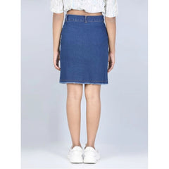 Generic Girl's Denim Solid Buttoned Skirt (Blue)