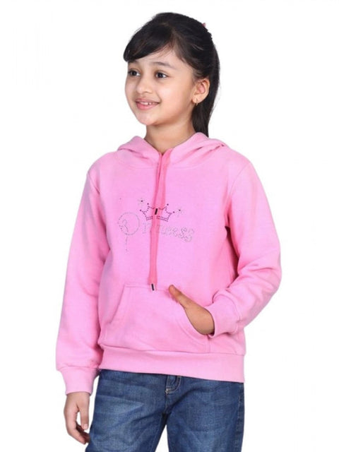 Generic Girl's Fleece Embellished Long Sleeves Sweatshirt (Light Pink)