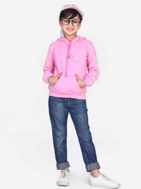 Generic Girl's Fleece Embellished Long Sleeves Sweatshirt (Light Pink)