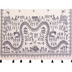Generic Women's Linen Cotton Printed Saree With Unstitched Blouse 5.5Mtr (Off White)