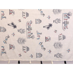 Generic Women's Linen Cotton Printed Saree With Unstitched Blouse 5.5Mtr (Off White)