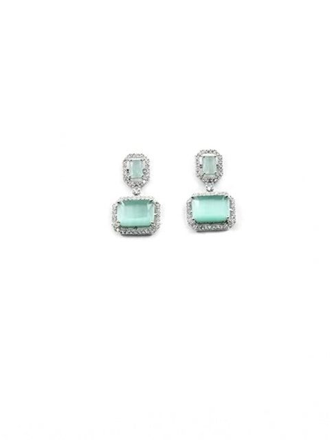Women's Brass Silver Plated Drop Earrings (Turquoise)