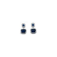 Women's Brass Silver Plated Drop Earrings (Blue)