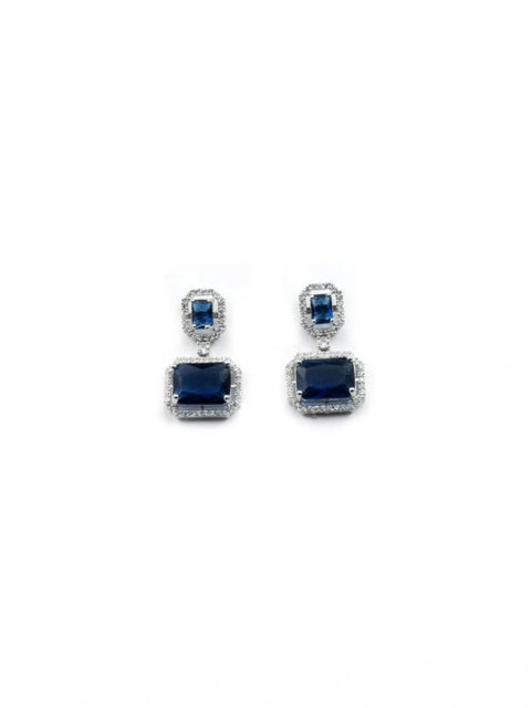 Women's Brass Silver Plated Drop Earrings (Blue)