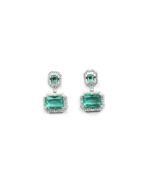 Women's Brass Silver Plated Drop Earrings (Green)