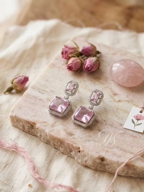 Women's Brass Silver Plated Drop Earrings (Pink)