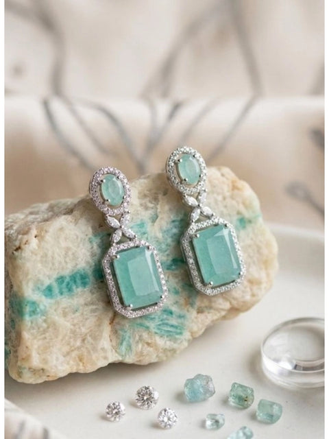 Women's Brass Silver Plated Drop Earrings (Turquoise)