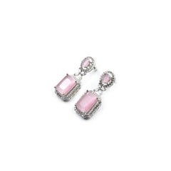 Women's Brass Silver Plated Drop Earrings (Pink)