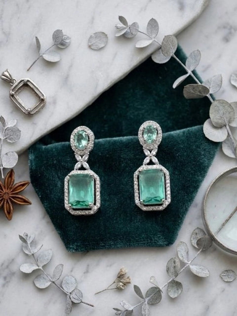 Women's Brass Silver Plated Drop Earrings (Green)