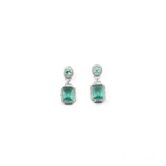 Women's Brass Silver Plated Drop Earrings (Green)