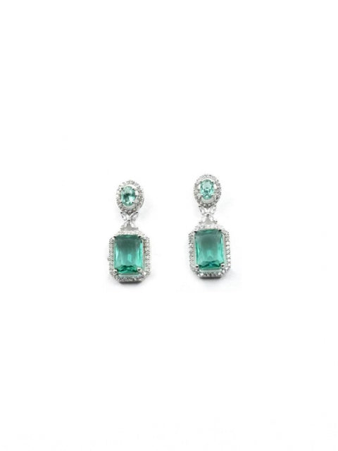 Women's Brass Silver Plated Drop Earrings (Green)