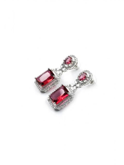 Women's Brass Silver Plated Drop Earrings (Red)