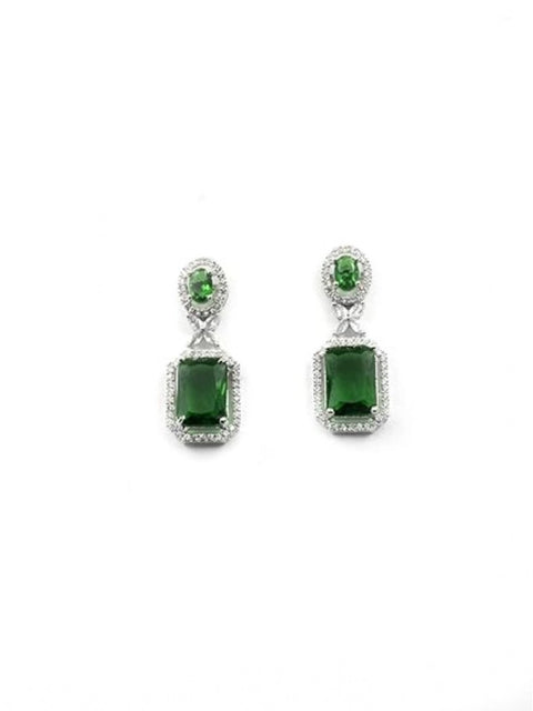 Women's Brass Silver Plated Drop Earrings (Green)