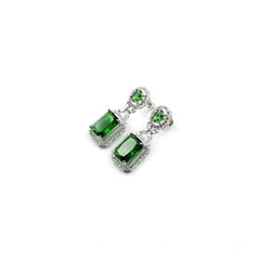 Women's Brass Silver Plated Drop Earrings (Green)