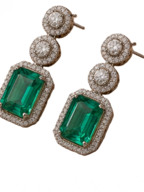 Women's Brass Silver Plated Drop Earrings (Green)