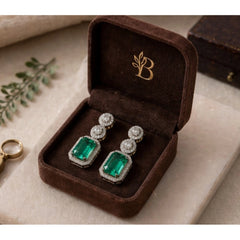 Women's Brass Silver Plated Drop Earrings (Green)