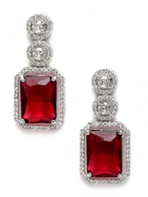 Women's Brass Silver Plated Drop Earrings (Red)