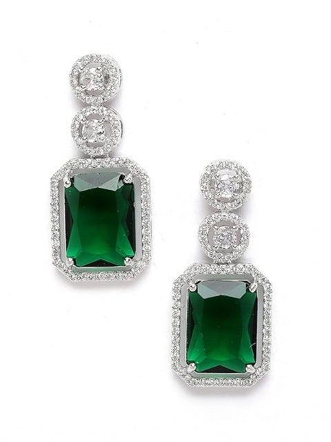 Women's Brass Silver Plated Drop Earrings (Green)