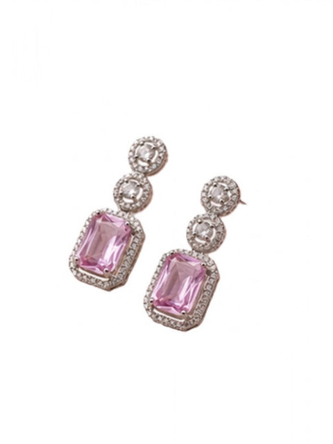 Women's Brass Silver Plated Drop Earrings (Pink)