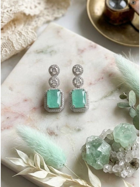 Women's Brass Silver Plated Drop Earrings (Turquoise)