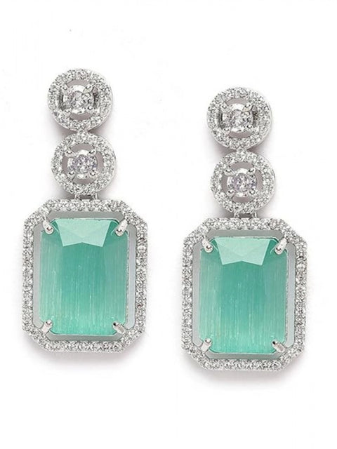 Women's Brass Silver Plated Drop Earrings (Turquoise)