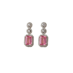 Women's Brass Silver Plated Drop Earrings (Pink)