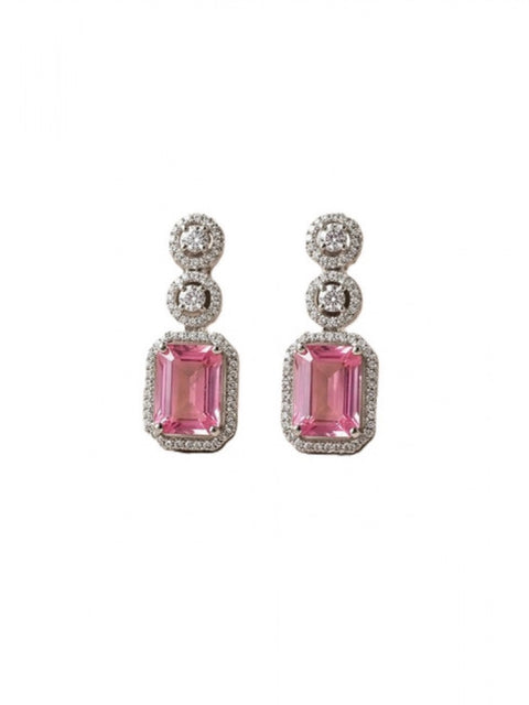 Women's Brass Silver Plated Drop Earrings (Pink)