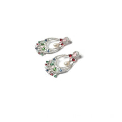 Women's Brass Silver Plated Chandbali Earrings (Multicolor)