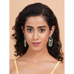 Women's Brass Silver Plated Chandbali Earrings (Green)
