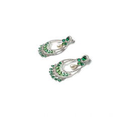 Women's Brass Silver Plated Chandbali Earrings (Green)