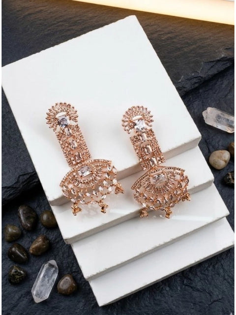 Women's Brass Silver Plated Drop Earrings (White)