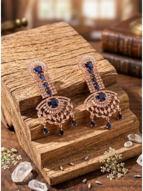 Women's Brass Silver Plated Drop Earrings (Blue)