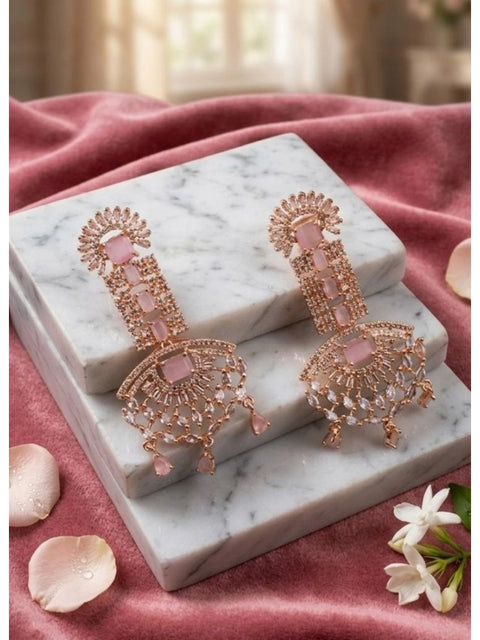 Women's Brass Silver Plated Drop Earrings (Pink)