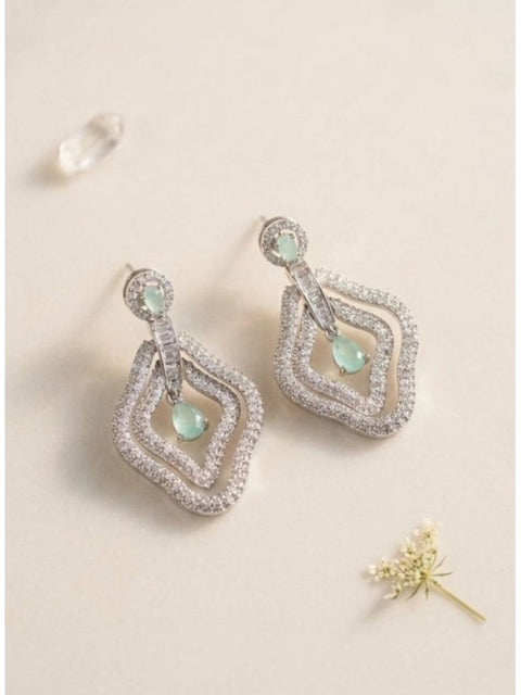 Women's Brass Silver Plated Drop Earrings (Turquoise)