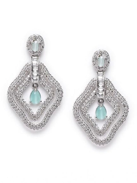 Women's Brass Silver Plated Drop Earrings (Turquoise)