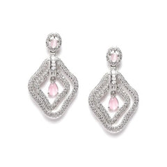 Women's Brass Silver Plated Drop Earrings (Pink)