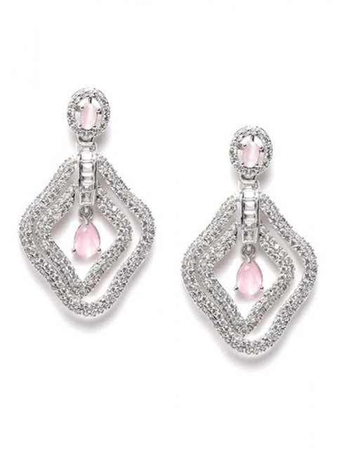 Women's Brass Silver Plated Drop Earrings (Pink)