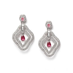 Women's Brass Silver Plated Drop Earrings (Red)