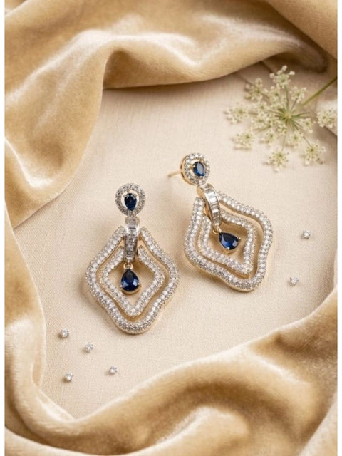 Women's Brass Silver Plated Drop Earrings (Blue)