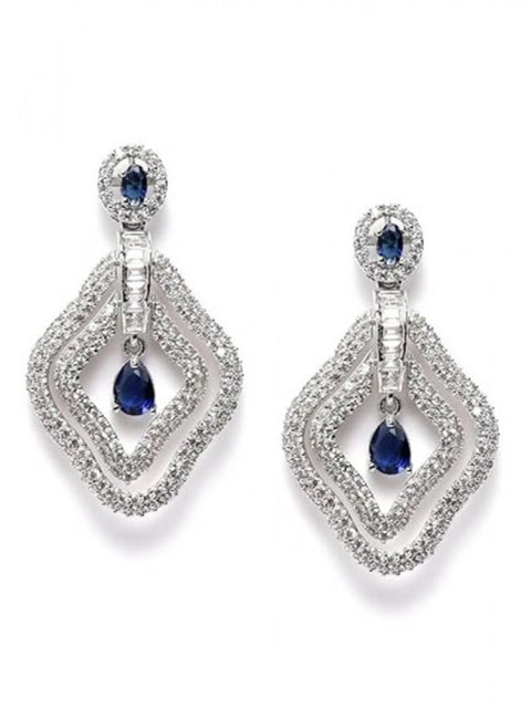 Women's Brass Silver Plated Drop Earrings (Blue)
