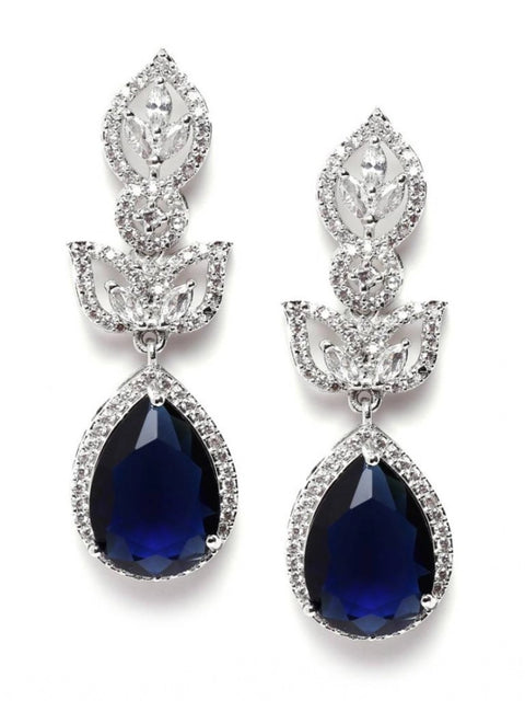 Women's Brass Silver Plated Drop Earrings (Blue)