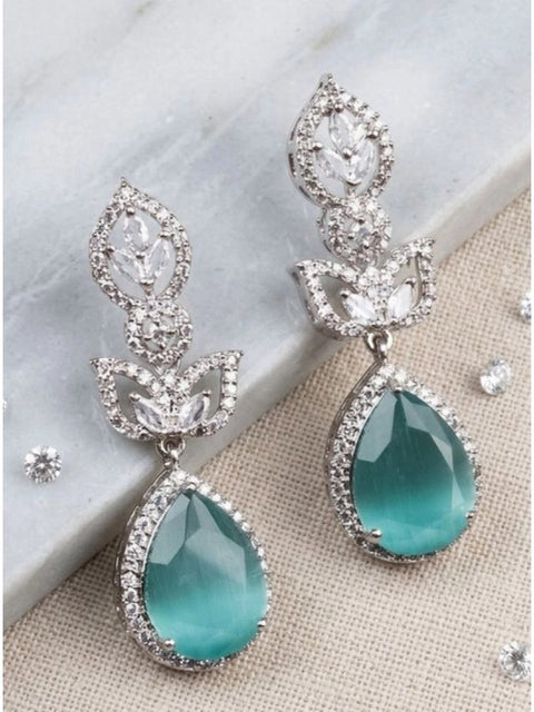 Women's Brass Silver Plated Drop Earrings (Turquoise)
