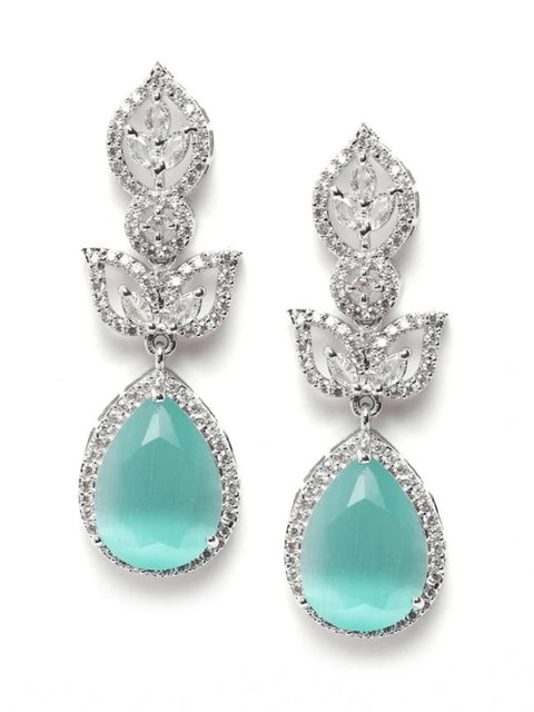 Women's Brass Silver Plated Drop Earrings (Turquoise)