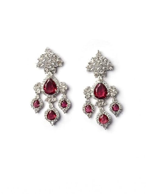 Women's Brass Silver Plated Drop Earrings (Red)