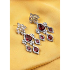 Women's Brass Silver Plated Drop Earrings (Red)