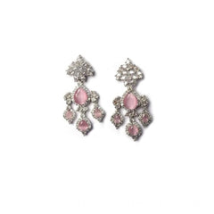 Women's Brass Silver Plated Drop Earrings (Pink)